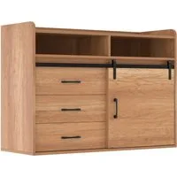 HOMAVO Sideboard HG1 kommode mit Schiebetüren & 4 Schubladen – 140 cm (FSC®, viel Stauraum, pflegeleicht), für Wohnzimmer Schlafzimmer Büro Flur
