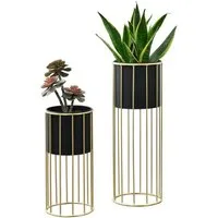en.casa Blumenständer (Set, 2er), »Mortsel« Pflanzenständer 2er Set Metall Schwarz/Goldfarben