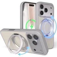 EAZY CASE Handyhülle Outdoor Apple iPhone 17 Pro Case MagSafe Rotation Ring 6,3 Zoll, Moderne aufstellbare Handyhülle stoßfest Bumpercase kratzfest in Grau