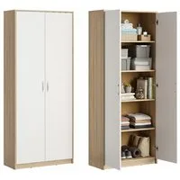 Home Collective Mehrzweckschrank Schrank Aktenschrank Hochschrank Mehrzweckschrank 2-türig 5 Fächer (74 cm breit aus Laminatplatte und hochwertigen Polymergriffen) robust & vielseitig viel Stauraum 74x35x180 (BxTxH) sonoma / weiß