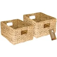HMF Aufbewahrungskorb Aufbewahrungskorb Wasserhyazinthe, Korb mit Griffen zur Aufbewahrung (2 St., 2er Set), für Badezimmer Küche und Wohnbereich, Größe L, 36 x 28 x 20 cm, Natur