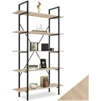 tectake Bücherregal Standregal, inklusive Kippschutz, 106 x 34,5 x 179,5 cm, Holzregal Glasgow 1-tlg., mit 5 Ebenen, mit höhenverstellbaren Kunststofffüßen