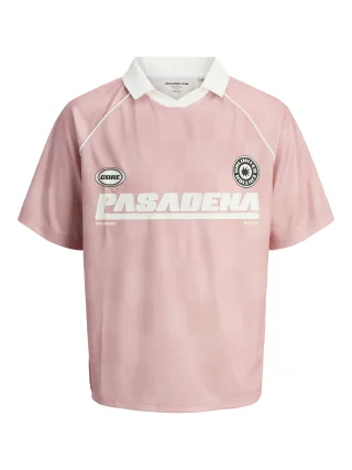 JACK&JONES - JCOLIDO AOP MESH OPEN COLLAR POLO MNI pink icing - Gr. - 98