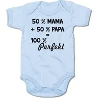 G-graphics Kurzarmbody 50 % Mama + 50 % Papa = 100 % Perfekt Baby Body mit Spruch / Motiv / Aufdruck • zur Geburt / Babyparty