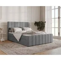 MOEBLO Boxbett BETT 01 BIS (Bonell, Topper, modernes Velours-Design mit Steppung & Stauraum, Doppelbett gepolstertes Kopfteil mit Bettkasten, aus Samt, Polsterbett Kontinentalbett, dekorativem Kopfteil, aus Samt), - (BxHxT):144/164/184x113x223 cm