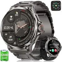 FOSMET 2026 1200-mAh-Akku,Smartwatch Herren Militärqualität,60 Tage Standby Smartwatch, Mit Herzfrequenz,SpO2 und Schlaf,Blutdruckmessung,1.92''AMOLED-Display