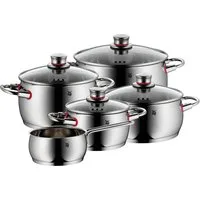 WMF Topf-Set Quality One Induktion 5-teilig, Kochtopf Set mit Glasdeckel, Cromargan® Edelstahl Rostfrei 18/10 (Set, 5-tlg., Bratentopf Ø 20 cm, Fleischtopf Ø 16/20/24 cm, Stielkasserolle Ø 16 cm), Induktions Töpfe Set unbeschichtet, für alle Herdarte
