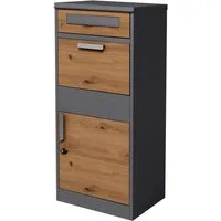 ML-DESIGN Paketbriefkasten Standbriefkasten aus verzinktem Stahl abshließbar 2 Schlüssel, Paketkasten Anthrazit-Eiche Optik Paketbox für Briefe Warensendungen