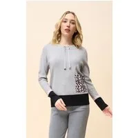 Passioni Strickpullover mit Leoprint und Tasche