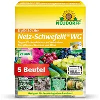 Neudorff Pflanzen-Pilzfrei Netz-Schwefelit WG 75g - 5 Beutel für 30 Liter, Netzschwefel zur wirksamen Bekämpfung von Pilzkrankheiten wie Echter Mehltau an Zierpflanzen wie Rosen, Gemüse und Obst, veganes Mittel gegen Mehltau an Wein, Rosen oder Gurke