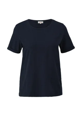 s.Oliver Red Label - T-Shirt mit Umschlag am Ärmel blau - Gr. - 34