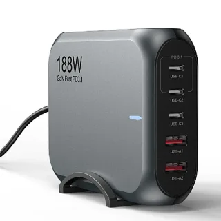 [GaN Tech] Bakeey 188W 5-Port USB PD Charger 2USB-A+3USB-C PD3.1 UFCS Fast Charging Desktop Charger Station EU Plug for