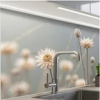 KitchenYeah Küchenrückwand Muster selbstklebend (keine Folie) Strohblumen - Weiß - Tageslicht, (1-tlg), Spritzschutz, Küche, Rückwand, Küchenwand, Küchenfront, 30x20 cm