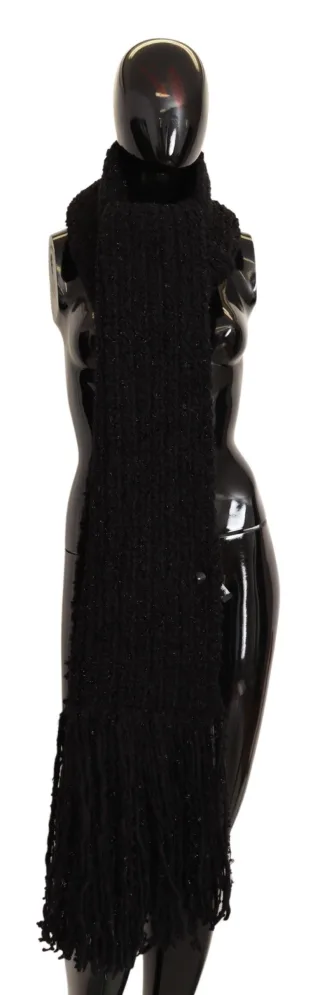 Dolce & Gabbana Écharpe en laine vierge noire pour femme, avec châle enveloppant
