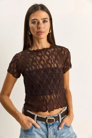 Spitzen-Crewneck-Bluse