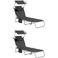 SoBuy Gartenliege OGS48x2, Relaxliege Strandliege Gartenmöbel, 2-er Set Sonnenliege mit Sonnendach Gartenliege klappbar Gärten Balkon