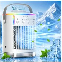 MOPUEA Ventilatorkombigerät Tragbarer Luftkühler Klimaanlage mit 7-Farben-LED 700ML Wassertank, 4 Windstufen mit Sprühnebel für individuelle Kühlung