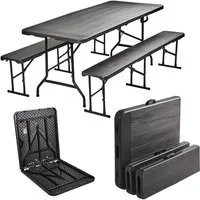 TRUTZHOLM Bierzeltgarnitur Bierzeltgarnitur 180x75 cm klappbar graue Holzoptik 2 Bänke & Tisch, (3-tlg., 2 Bierbänke,1 Tisch)