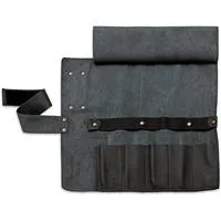 Leder-Rolltasche leer, für 5 Messer, Besteck schwarz