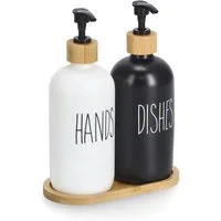 Zeller Present Spülmittelspender, (Set, 3-tlg), Glas / Bambus, Füllmenge je 500 ml, inkl. Tablett