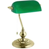 EGLO Tischleuchte BANKER, Ein-/Ausschalter, ohne Leuchtmittel, Lampe für Schreibtisch, in messing und grün, mit Zug-Schalter, E27