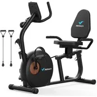 MERACH Liege-Heimtrainer Fahrrad für Zuhause, 8 Widerstandsstufen (mit Bluetooth, Exklusiver App, Kinomap Kompatibel, LCD-Display, Herzfrequenzsensor, verstellbarer Rückenlehne, Tablet-Halter, leise), Liegerad mit Magnetwiderstand, Beintrainer bis 15