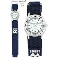 Pacific Time Quarzuhr Kinder Armbanduhr Fußball Stoffarmband Klettverschluß Lünette, Gratis Versand