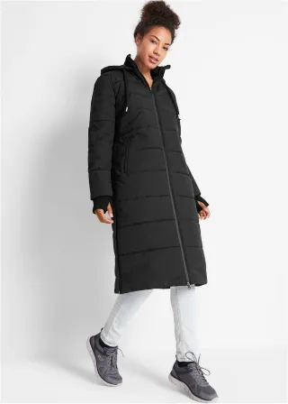 bonprix wasserabweisender Funktions-Outdoor-Steppmantel, schwarz, Gr.42, Warmer Funktions-Wintermantel mit knöpfbaren Seitenschlitzen und verschließbaren Taschen, weit geschnitten