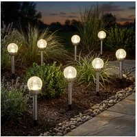 Expo Börse LED Solarleuchte, LED-Leuchtmittel fest verbaut, LED Solarleuchte Gartenlampe Erdspieß Glaskugel H 34,5 cm 8er Set