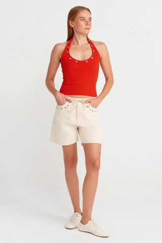 Damen Baumwoll-Jeansshorts mit verstellbarem Bund