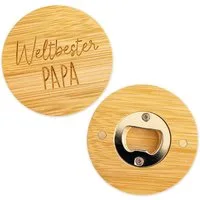 PAPIERDRACHEN Flaschenöffner Flaschenöffner aus Holz zum Vatertag - mit toller Gravur, Bambusöffner mit Gravur "Weltbester Papa"