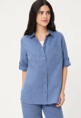 Olsen - Blouse Woven Long Sleeves indigo denim mel. - Gr. - 40