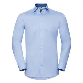 Russell Collection - Hemd für Herren Langärmlig (Hellblau/Mittelblau/Leuchtend Navy-Blau)