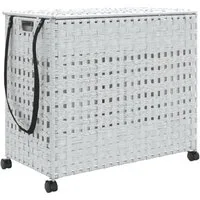 vidaXL Wäschekorb Wäschekorb mit Rollen Weiß 66x35x60 cm Rattan (1 St)