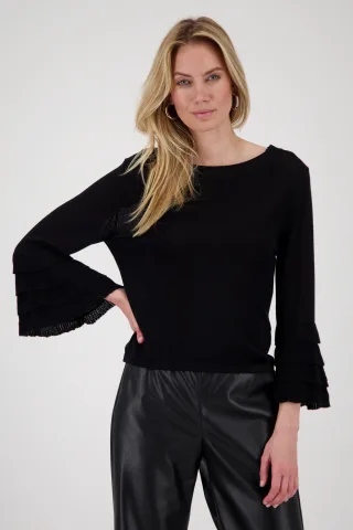 monari - Pullover mit Volantärmeln schwarz - Gr. - 34