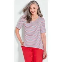 GOLDNER T-Shirt Maritimer Streifenlook mit V-Ausschnitt Mehrfarbiges Design, Shirt aus elastischem Viskosemix, Halbarm