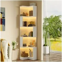 Flieks Bücherregal Standregal Eckregal mit LED-Beleuchtung und 6 Ebenen/5 Ebenen, B63,5/T45/H175 cm 1-tlg., Eckbücherregal mit 5 Fächer L-förmig Hochschrank Eckregal Weiß