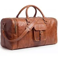 SID & VAIN Reisetasche Weekender aus Leder Unisex LANDON in vintage-braun, Hochwertige Reisetasche Ziegenleder 60 cm in Braun-cognac