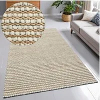 OTTO home Wollteppich Leevy, Wolle und Jute, handgewebt, Handweb Teppiche, rechteckig, Höhe: 25 mm, schöne Streifenoptik, Wohnzimmer, Schlafzimmer, Esszimmer