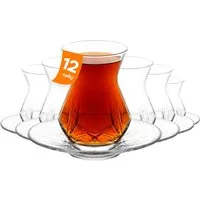 LAV Gläser-Set Alya 6x Teegläser + 6x Unterteller, 6-tlg., Glas, 12-tlg. Set, 165ml, ideal für Teegenuss