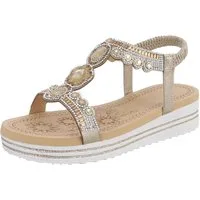 Ital-Design Damen Sandalette mit Schmucksteinen und Plateau Plateausandaletten (91970809) Keilabsatz/Wedge Keilsandaletten in Gold