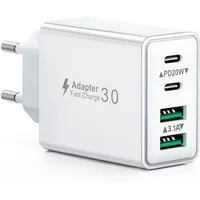 Bundviel 4-fach Schnellladegerät 40W Netzteil 2x USB-C + 2x USB USB-Ladegerät