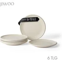 JIWOO Teller 4er Ø25,2 cm, Speiseteller Frühstücksteller Salatteller Dessertteller, (6 St), Hochwertige Plate Keramik Tellerset Weiß Mikrowellen spülmaschinenfest