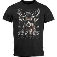 Neverless Print-Shirt Herren T-Shirt Servus Hirsch Trachtenshirt Modern Techno Style mit Print