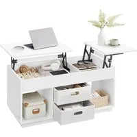 VASAGLE Couchtisch höhenverstellbar, aufklappbar, Schubladen, modern, Home Office (inkl. Zubehörpaket & Anleitung), Wohnzimmertisch, multifunktionaler Esstisch, viel Stauraum
