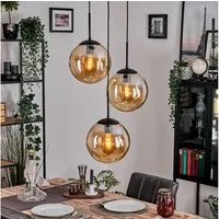 hofstein Hängeleuchte Retro/Vintage Hängelampe aus Metall/Glas in Schwarz/Bernsteinfarben, ohne Leuchtmittel