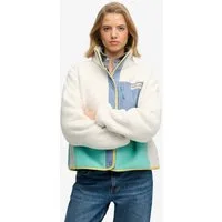 Superdry Fleecejacke COLOUR BLOCK FLEECE JACKET Kunstfaser, oversize, Colorblock, Superdry-Etikett an der Brusttasche