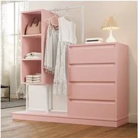 OKWISH Garderoben-Set Kleiderschrank,Sideboard, (Rosa Kleiderschrank-Set mit Schubladen & Kleiderstange – Flexibler Stauraum, stabiler Metallrahmen., 1-St., B140/W40/H135)