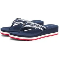Tommy Hilfiger TH FLAG PRINT SUMMER SANDAL Zehentrenner Keilabsatz, Plateau, Sommerschuh, Dianette mit gestreifter Bandage
