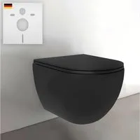 Alpenberger Tiefspül-WC - Hänge WC Schwarz Matt Spülrandlos - Schwarze Toilette mit Nano, wandhängend, Abgang waagerecht, Komplett-Set Wand WC, Hänge WC mit Schallschutz - Made in EU - Passend Geberit
